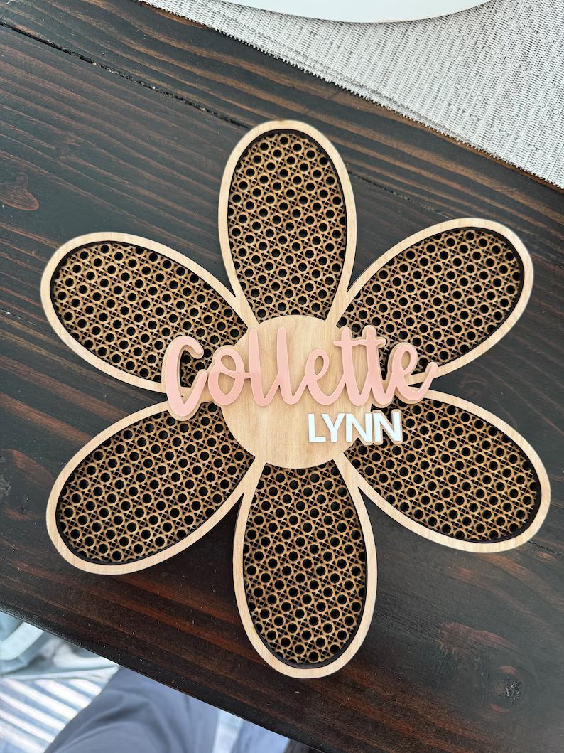 Personalized Rattan Daisy, Nursery Sign, Baby Sign, Girl Sign, Girl Flower Sign - Etsy | Etsy (US)