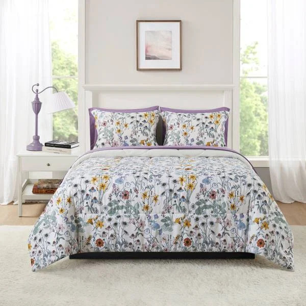 Mainstays Floral Reversible 7-Piece Bed in a Bag Comforter Set with Sheets, Queen | Walmart (US)