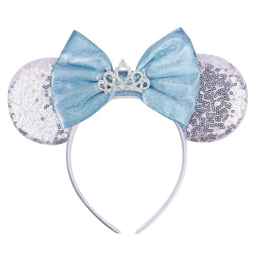 Eisyaa Silver Cinderella Minnie Ears Bow Headbands, Sequin Mouse Ears Headband Glitter Party Princess Party Decoration Cosplay Costume (Cinderella Silver) | Amazon (US)