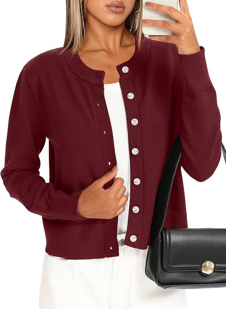 Darong Womens Cardigan Sweaters Button Down Lightweight Crew Neck Outfits Fall Fashion 2025 Cloth... | Amazon (US)