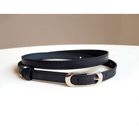 Leather Black Belt For Women, Thin Waist With Oval Buckle | Etsy (US)