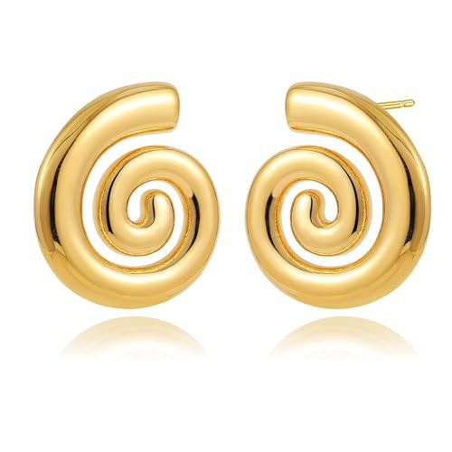 Swirl Spiral Stud Earrings For Women Trendy - Chunky Gold Statement Earrings, Vintage Funky Earrings Round Spiral Coiled Studs Earrings Statement Ear Jewelry Gifts For Women | Amazon (US)