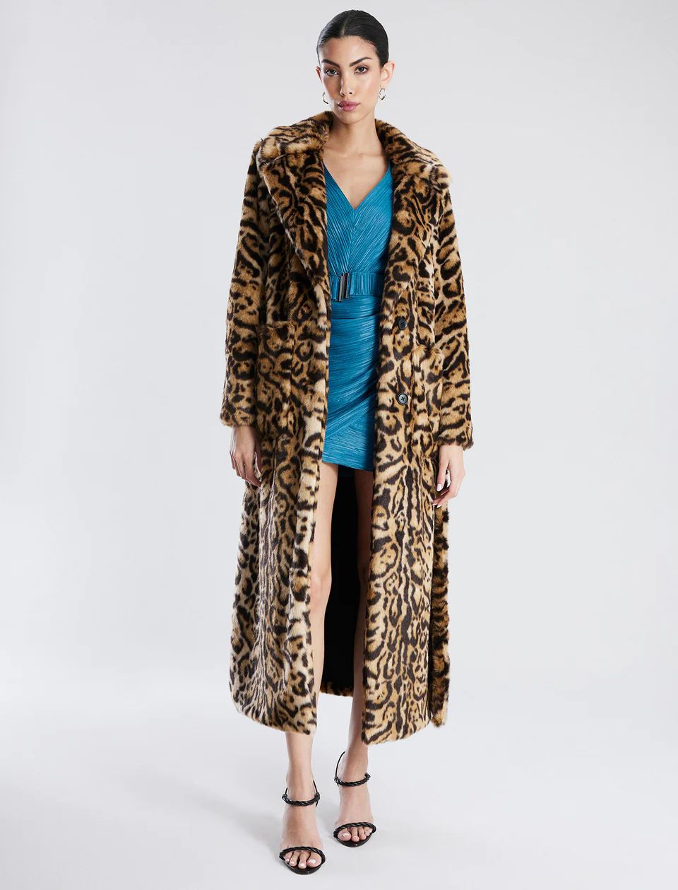 Belted Leopard Full Length Coat | Outerwear | BCBGMAXAZRIA | BCBG Max Azria 