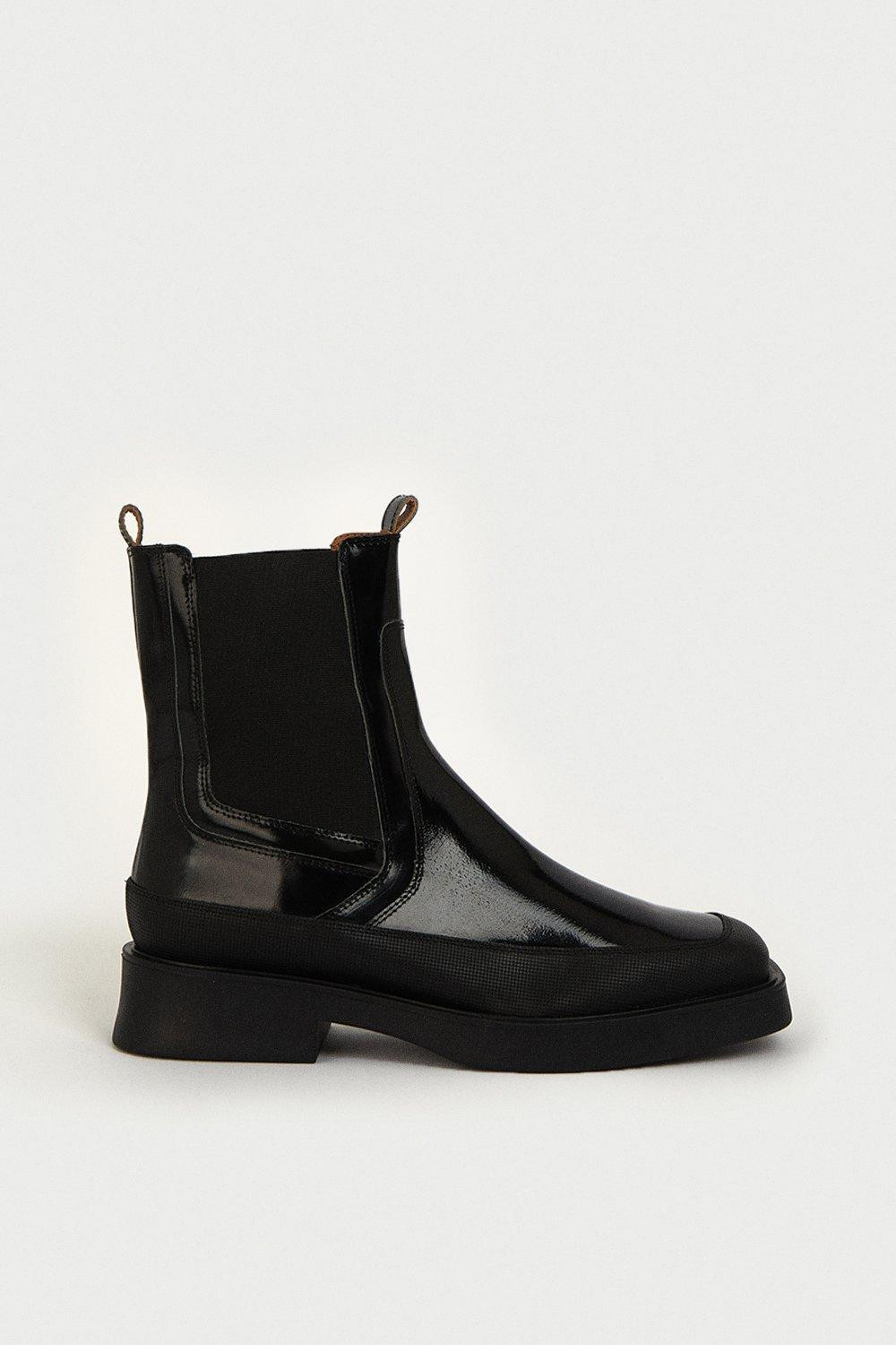 Real Leather Square Toe Textured Boot | Warehouse UK & IE