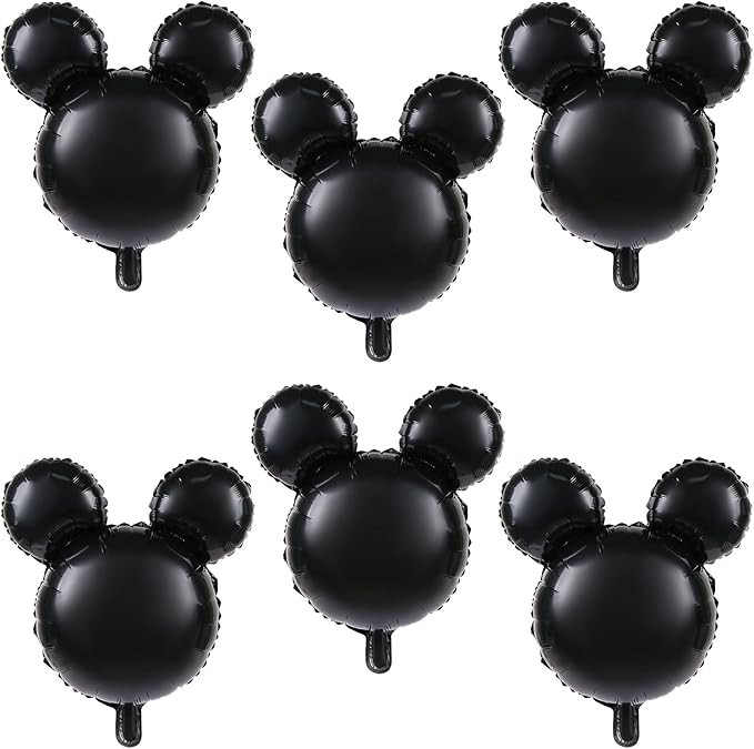 6 Pcs Mouse Head Balloon, 24'' Black Aluminum Foil Balloon for Birthday, Baby Shower Decorations | Amazon (US)