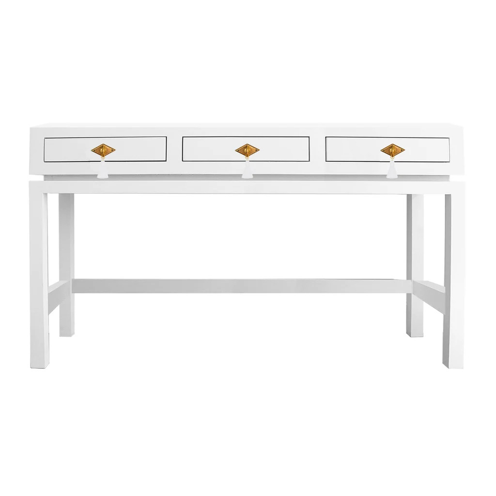 Hamilton Desk with Brass Diamond Tassel Hardware | Lo Home by Lauren Haskell Designs