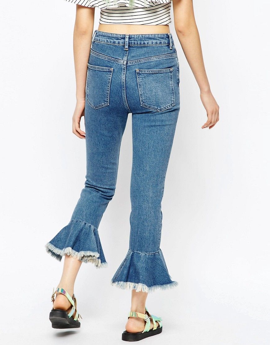 ASOS FARLEIGH High Waist Slim Mom Jeans With Flared Frill Hem | ASOS UK