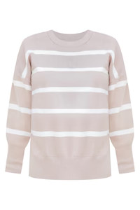 Crushing On You Tan Striped Crew Neck Sweater | Pink Lily
