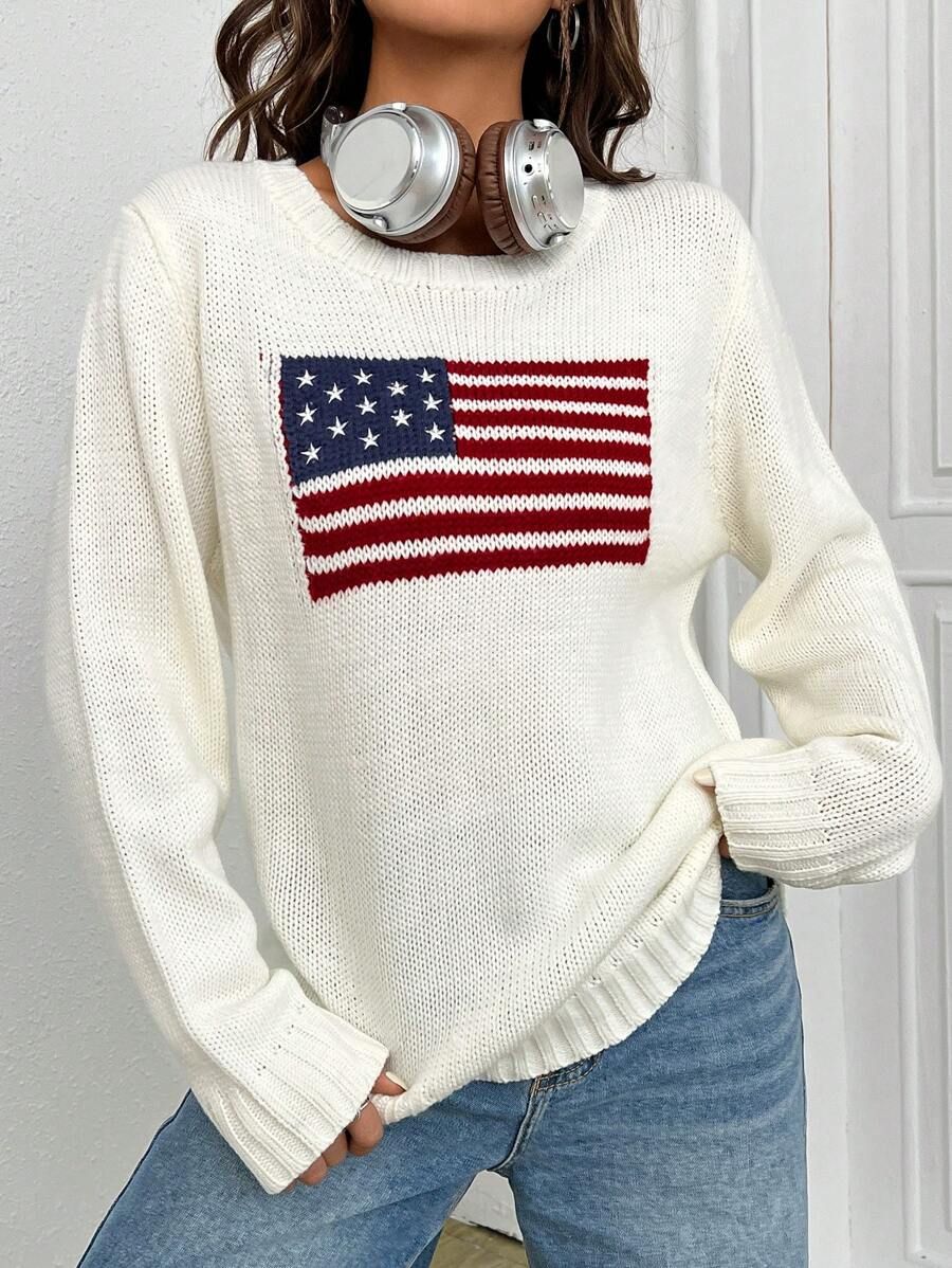 SHEIN EZwear Flag Pattern Sweater | SHEIN