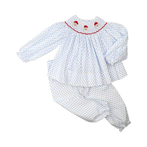 Blue Dot Smocked Santa Pant Set | Cecil and Lou