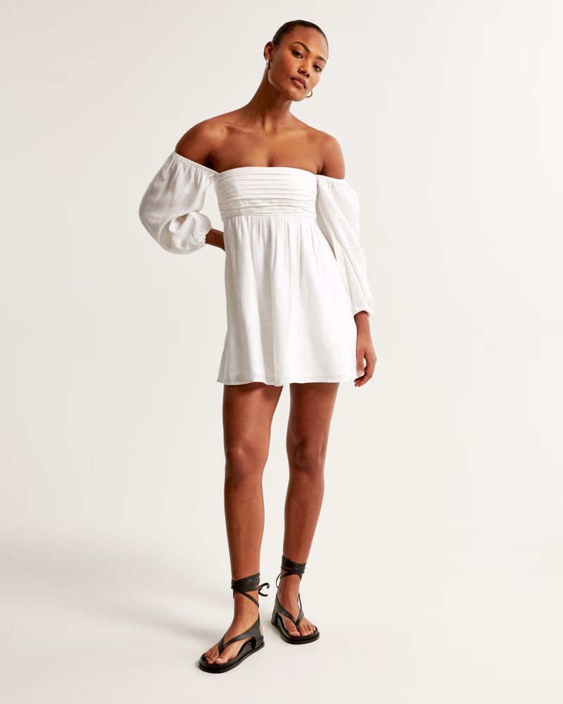 Emerson Linen-Blend Off-The-Shoulder Mini Dress | Abercrombie & Fitch (US)