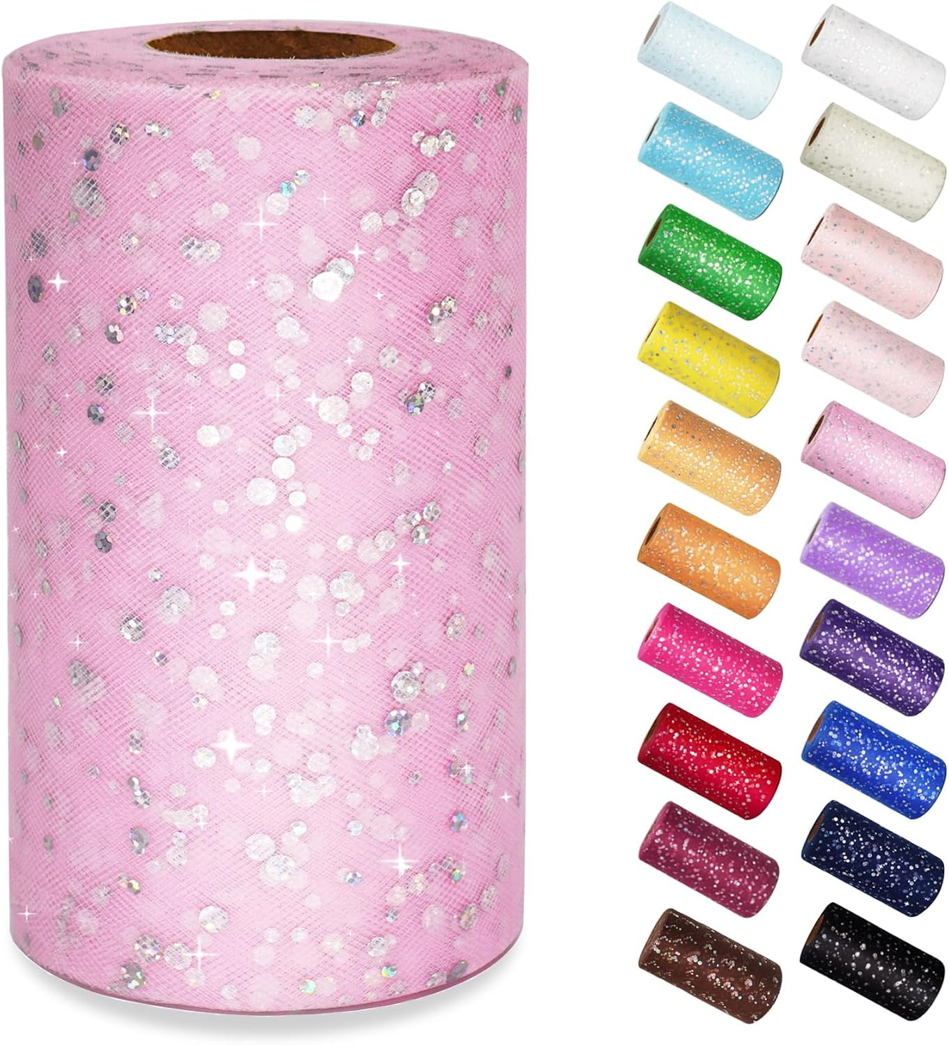 IONTACH Pink Sequin Tulle Fabric Roll 6 Inch x 50 Yards | Amazon (US)