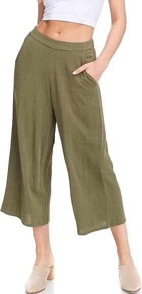 Alexander + David Women’s Casual Linen Crops Culottes, Elastic Waistband, Wide Leg Capri Pant | Amazon (US)
