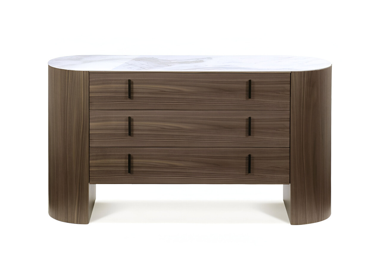 55 Inch Marble Solid and Manufactured Wood Three Drawer Dresser In Walnut | 1stopbedrooms
