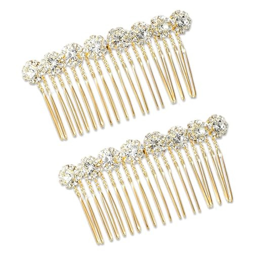 2Pcs Rhinestone Side Hair Combs Hair Combs for Women Accessories Gold Pearl Decorative Hair Comb Bridal Jewelry Clips Comb for Women Bridal Wedding Hairs Accessories | Amazon (US)