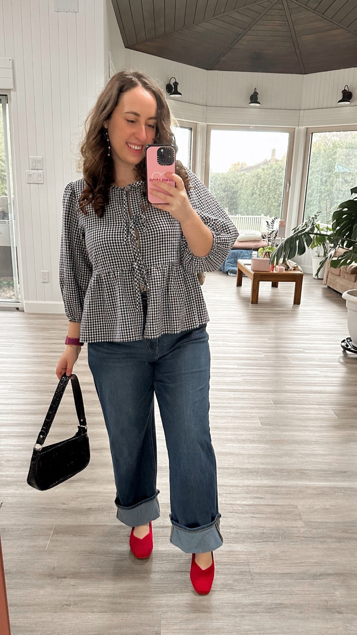 A super cute fall outfit to go grab some groceries ❤️ I got this top from Amazon and it is one of my favourites! Looks dressy while being so easy to throw on and go. The flats are the comfiest ones I own - I also have the Mary Jane version with a strap and never wear flats from any other brand. Perfect for a pop of red this fall! 

#LTKMidsize #LTKSeasonal #LTKShoeCrush