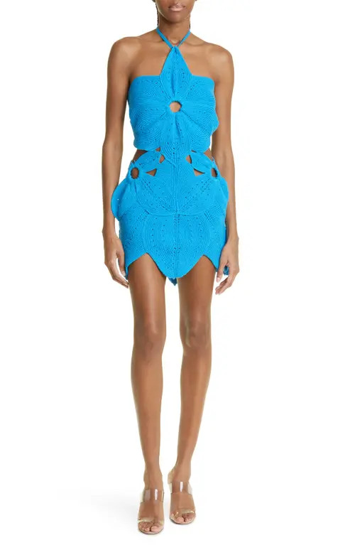 Cult Gaia Floreanna Knit Halter Dress in Lake Blue at Nordstrom, Size Medium | Nordstrom