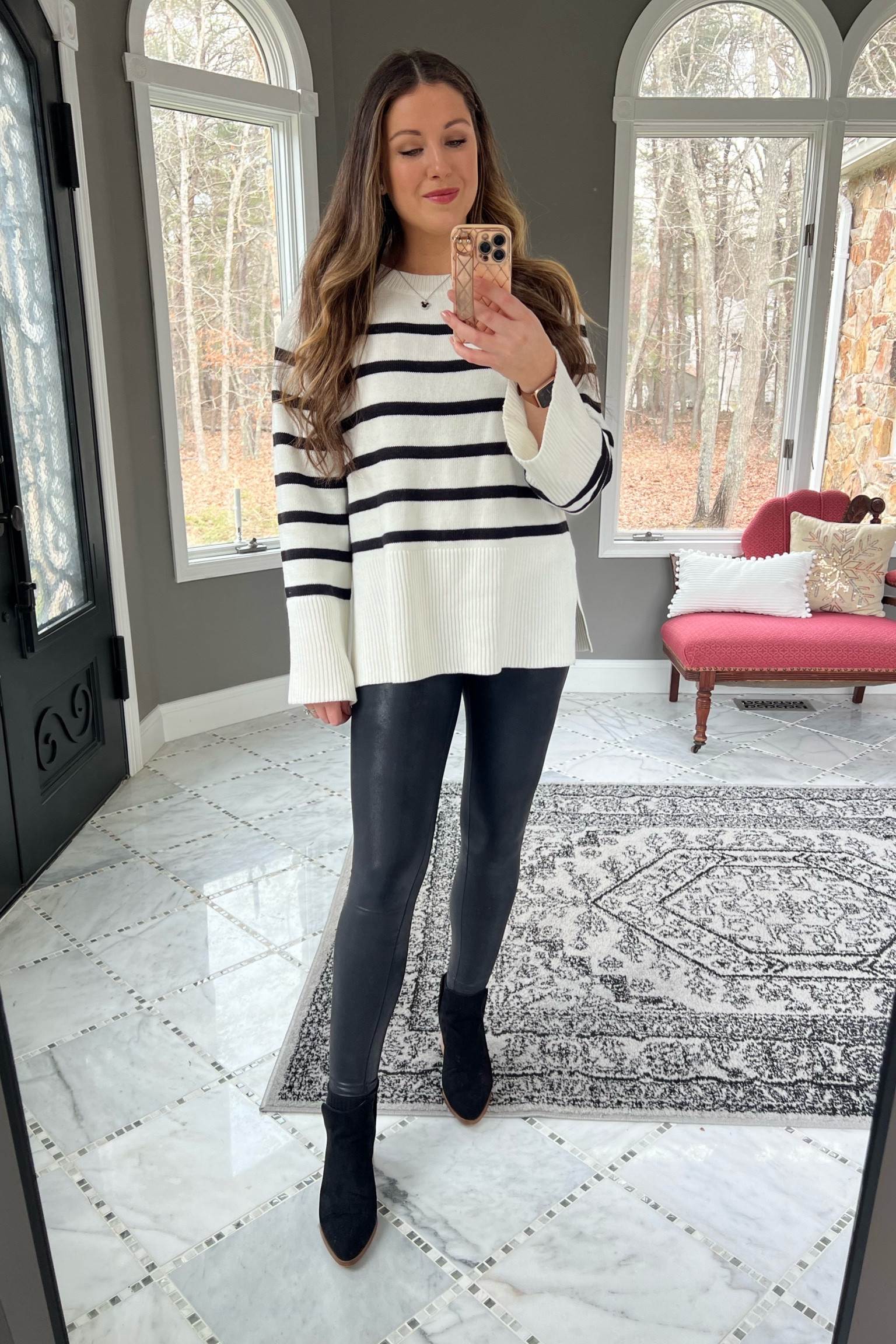 Wearing M in both sweater and leggings! 

January outfit, January style, Amazon sweater, Spanx leggings, faux leather leggings, black and white sweater, striped sweater, Amazon style, Amazon finds, black booties, neutral outfit, SAHM outfits, SAHM looks, mom outfits, millennial outfits, over 30 style, casual style, casual look, easy outfits, over 30 mom outfits, casual outfits, everyday style, everyday looks, everyday outfits, simple outfit, affordable style, affordable fashion, affordable outfit, vanilla girl, vanilla girl aesthetic, neutral looks, neutral style, neutral outfit 

#LTKfindsunder100 #LTKfindsunder50 #LTKstyletip