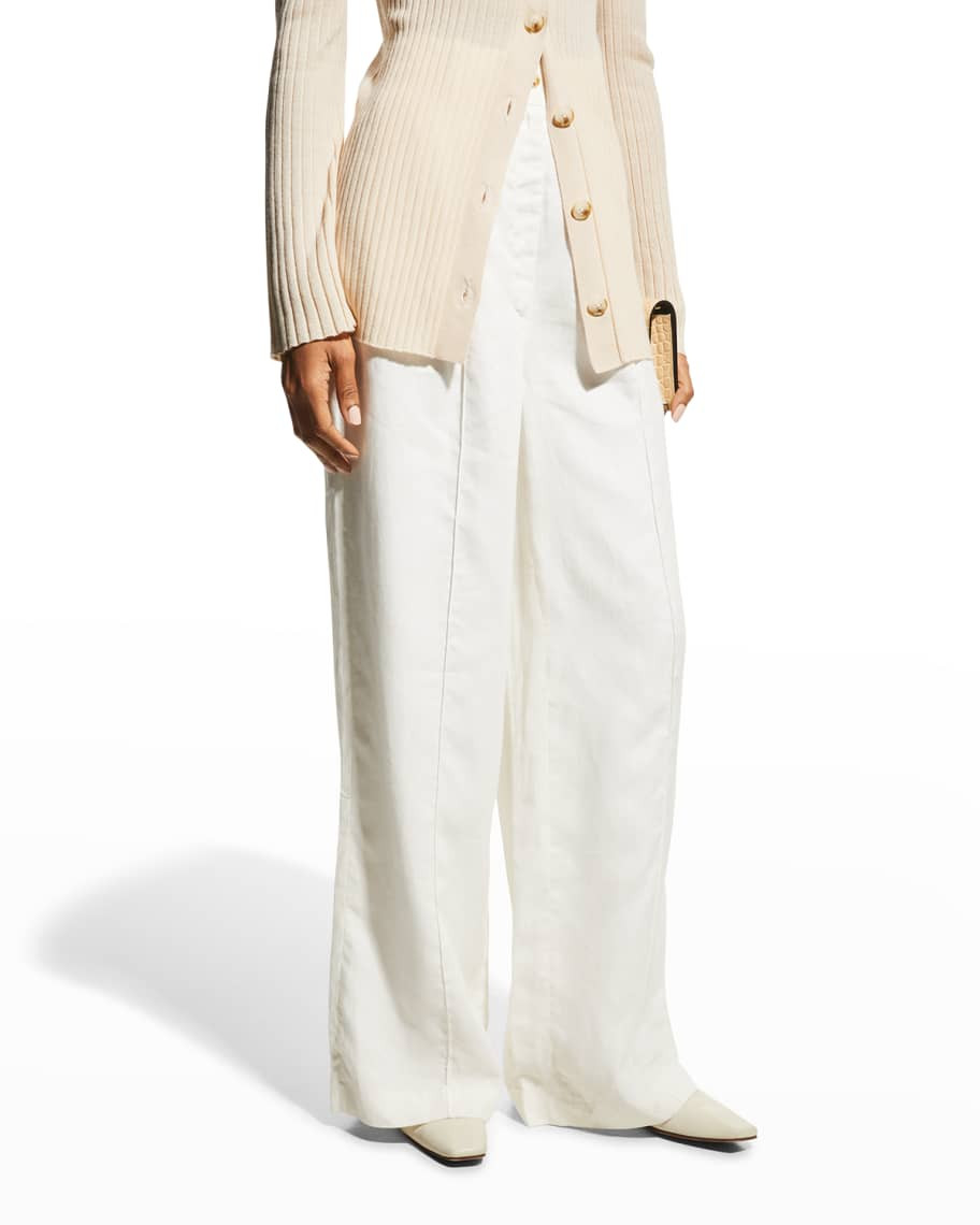 Loulou Studio Pleated Wide-Leg Linen Pants | Neiman Marcus