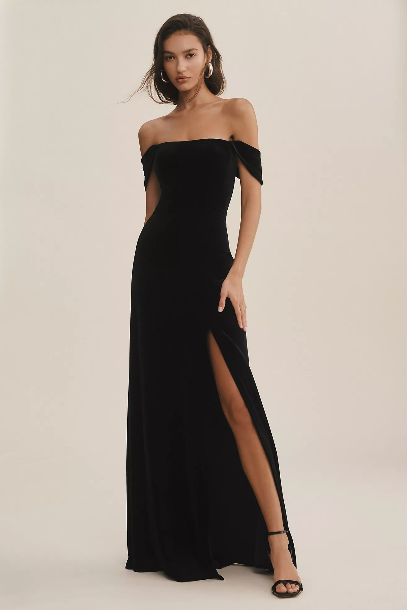 Jenny Yoo Issa Off-The-Shoulder Stretch Velvet Column Gown | Anthropologie (US)