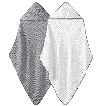 Yoofoss Hooded Baby Towels 100% Muslin Cotton 2 Pack Baby Bath Towel 32x32Inch, Extra Soft and Ab... | Amazon (US)