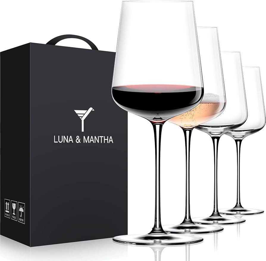 LUNA & MANTHA Wine Glasses Set of 4, 15 oz Hand Blown Crystal Red Wine Glasses, White Modern Wine... | Amazon (US)
