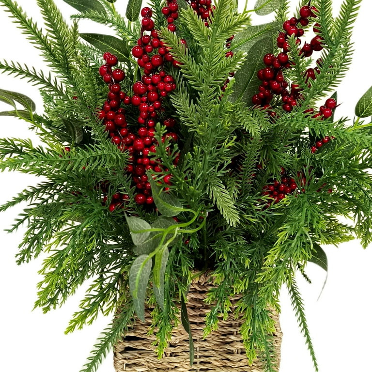 Winter Floral Basket with Berries Christmas Tabletop Decoration, Green and Red, 15", by Holiday T... | Walmart (US)