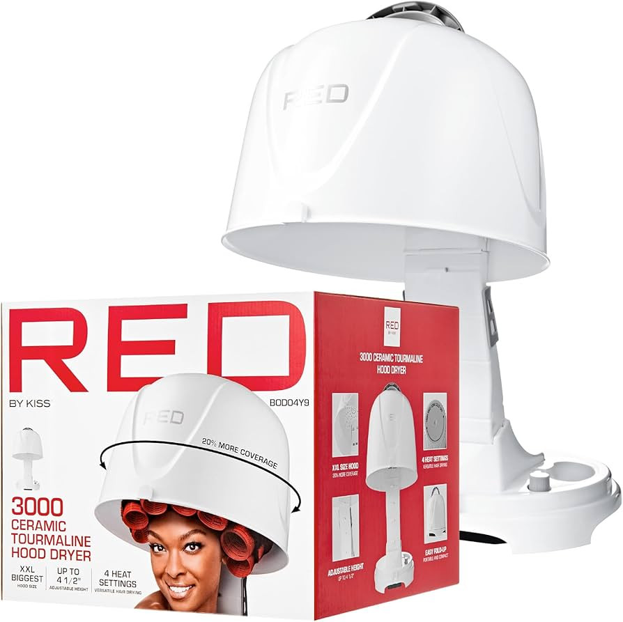 Red by Kiss 3000 Ceramic Tourmaline Professional Hood Dryer, 4 Heat Settings Blow Dryer for Home ... | Amazon (US)
