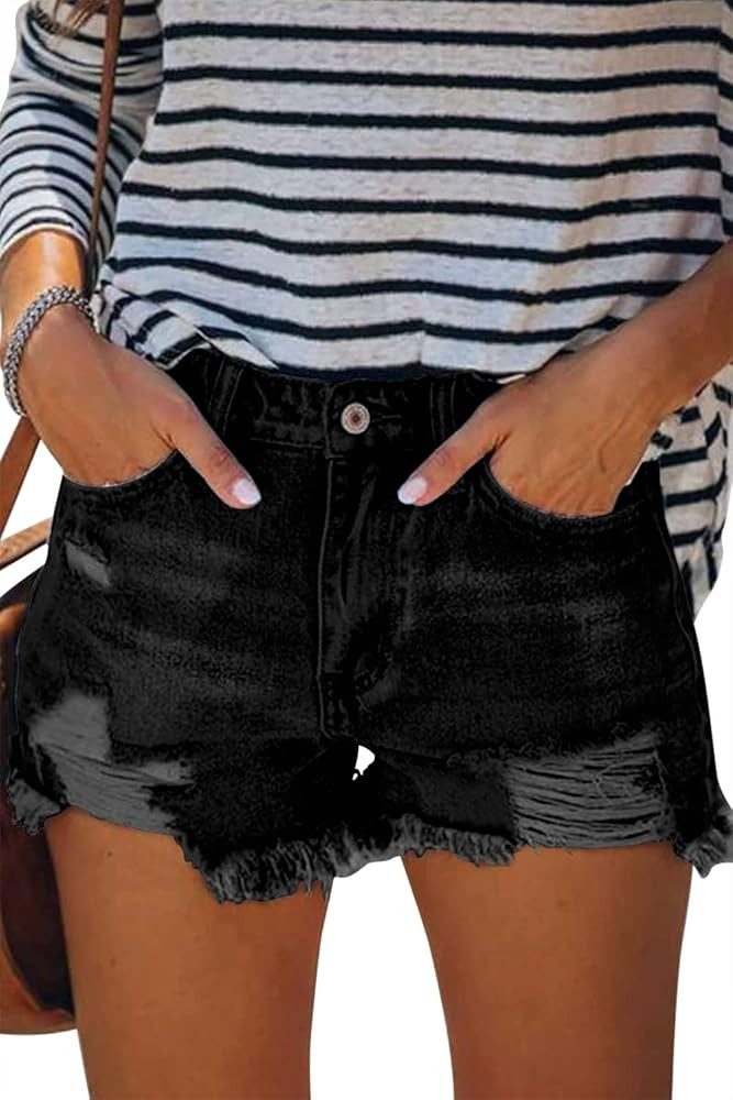 Angerella Jean Shorts for Women High Waisted Distressed Denim Shorts Stretchy Ripped Summer Hot S... | Amazon (US)