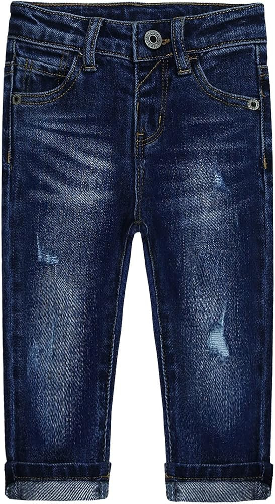 KIDSCOOL SPACE Baby Girl Boy Jeans,Little Kid Elastic Band Inside Ripped Denim Jeans Pants | Amazon (US)