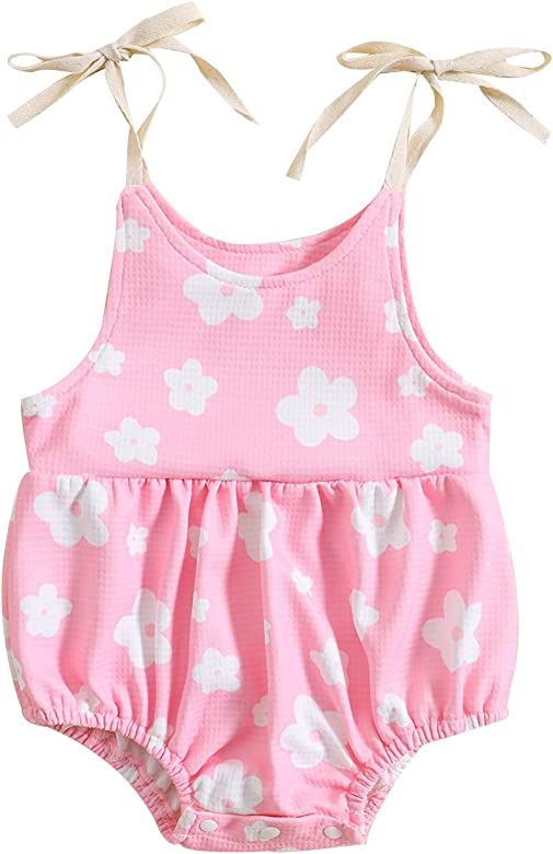 Baby Girl Rompers Dress Floral Bandage Sleeveless Jumpsuit Overalls Shorts and Headband Summer Ne... | Amazon (US)