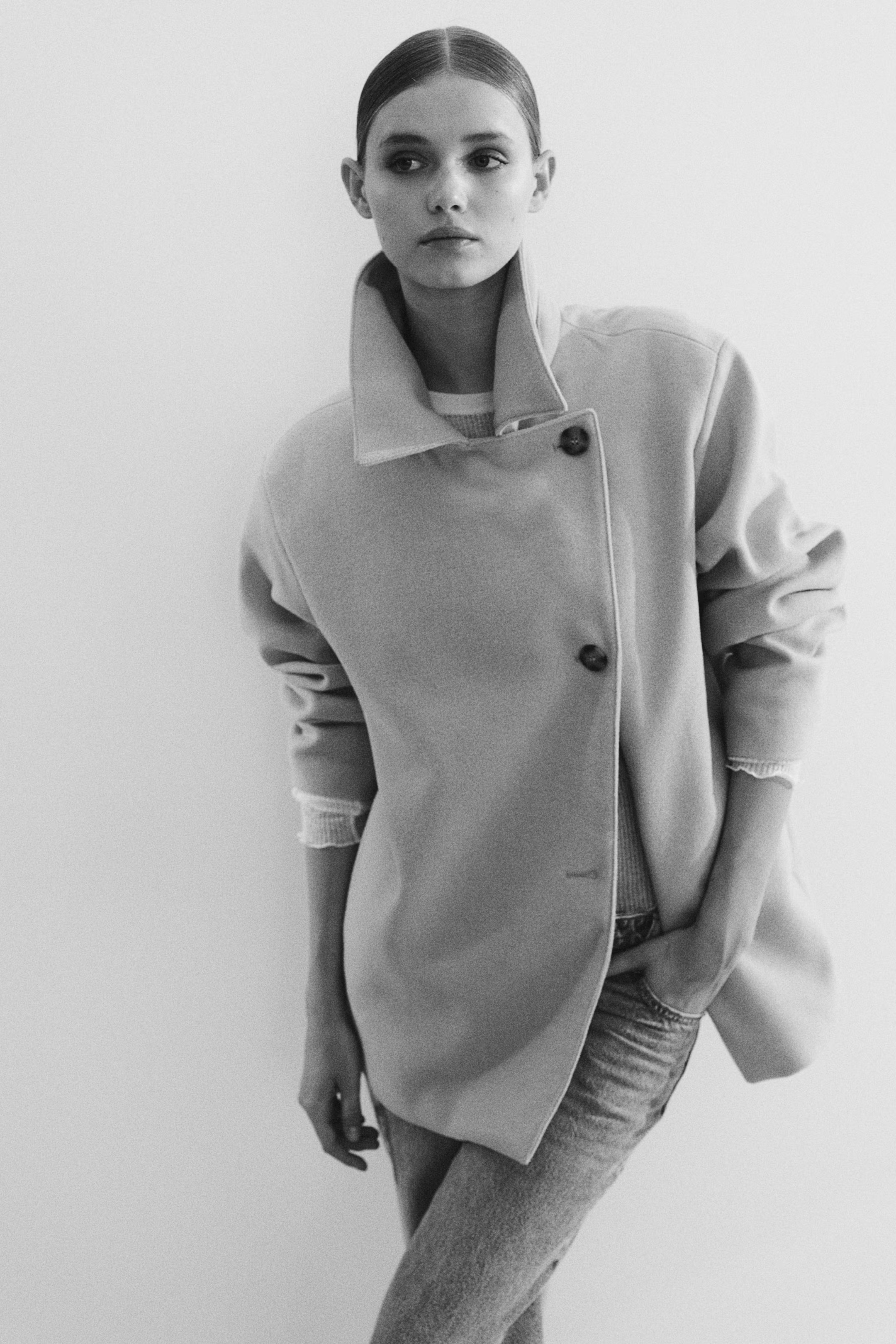 Oversized felted jacket - Long sleeve - Short - Beige - Ladies | H&M GB | H&M (UK, MY, IN, SG, PH, TW, HK)