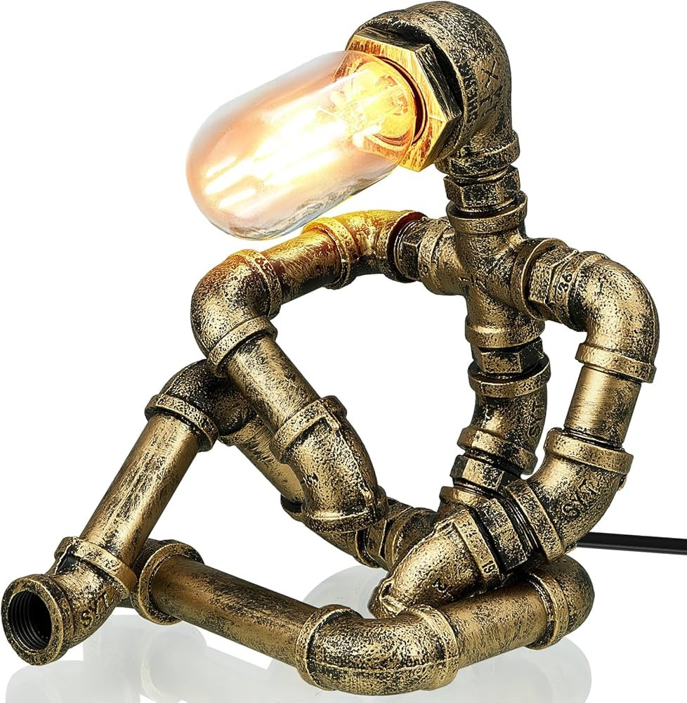 Steampunk Lamp Pipe Lamp Industrial Iron Robot Desk Lamp Cool Desk Lamps Creative Bronze Robot Li... | Amazon (US)
