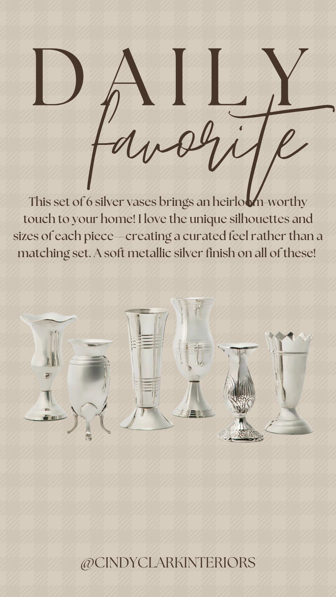 This set of 6 silver vases brings an heirloom-worthy touch to your home! I love the unique silhouettes and sizes of each piece—creating a curated feel rather than a matching set. A soft metallic silver finish on all of these! 

#LTKHome