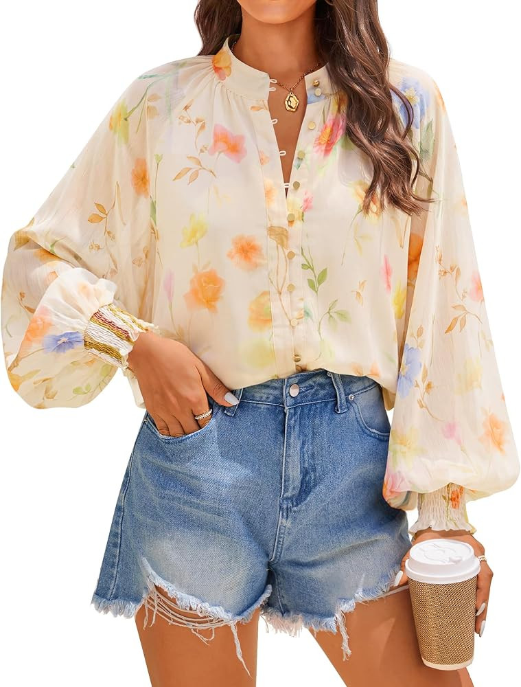 ZESICA Women's Floral Print Blouse 2026 Long Sleeve Button Down Casual Spring Summer Boho Oversiz... | Amazon (US)