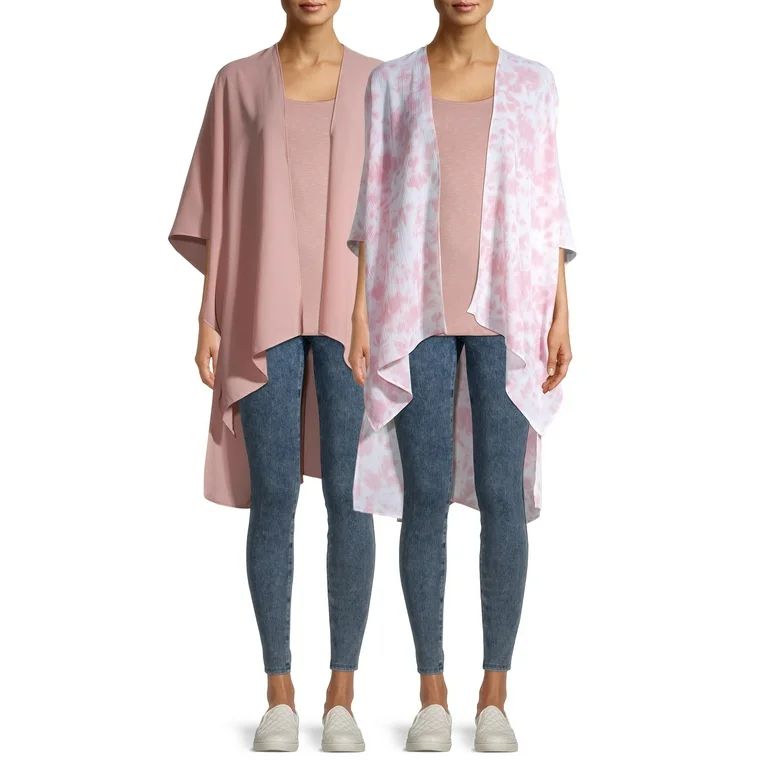 Time and Tru Women’s Kimono Wrap, 2-Piece Set in Dusty Rose/Dusty Rose Tie Dye | Walmart (US)