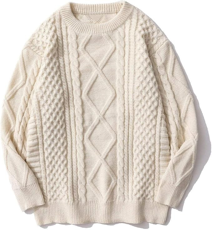 Aelfric Eden Solid Knit Cable Sweater Vintage Pullover Sweater Unisex Woven Crewneck Knitted Tops | Amazon (US)