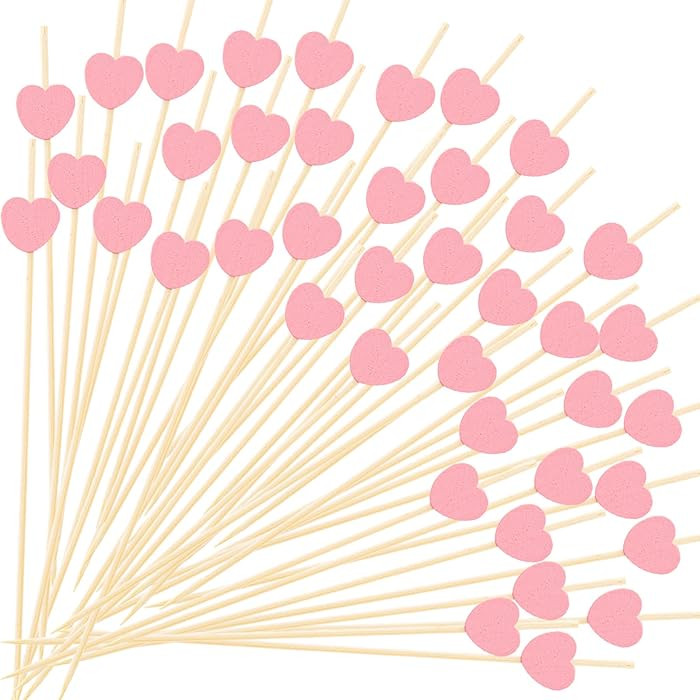 100Pcs Heart Cocktail Picks, Heart Bamboo Toothpicks Cocktail Sticks for Appetizers Fruit Food Dr... | Amazon (US)