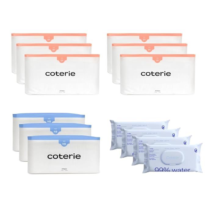 Coterie Newborn Diapers + Water Wipes Baby Kit - Essential Newborn Must-Haves - Size NB (3 packs)... | Amazon (US)