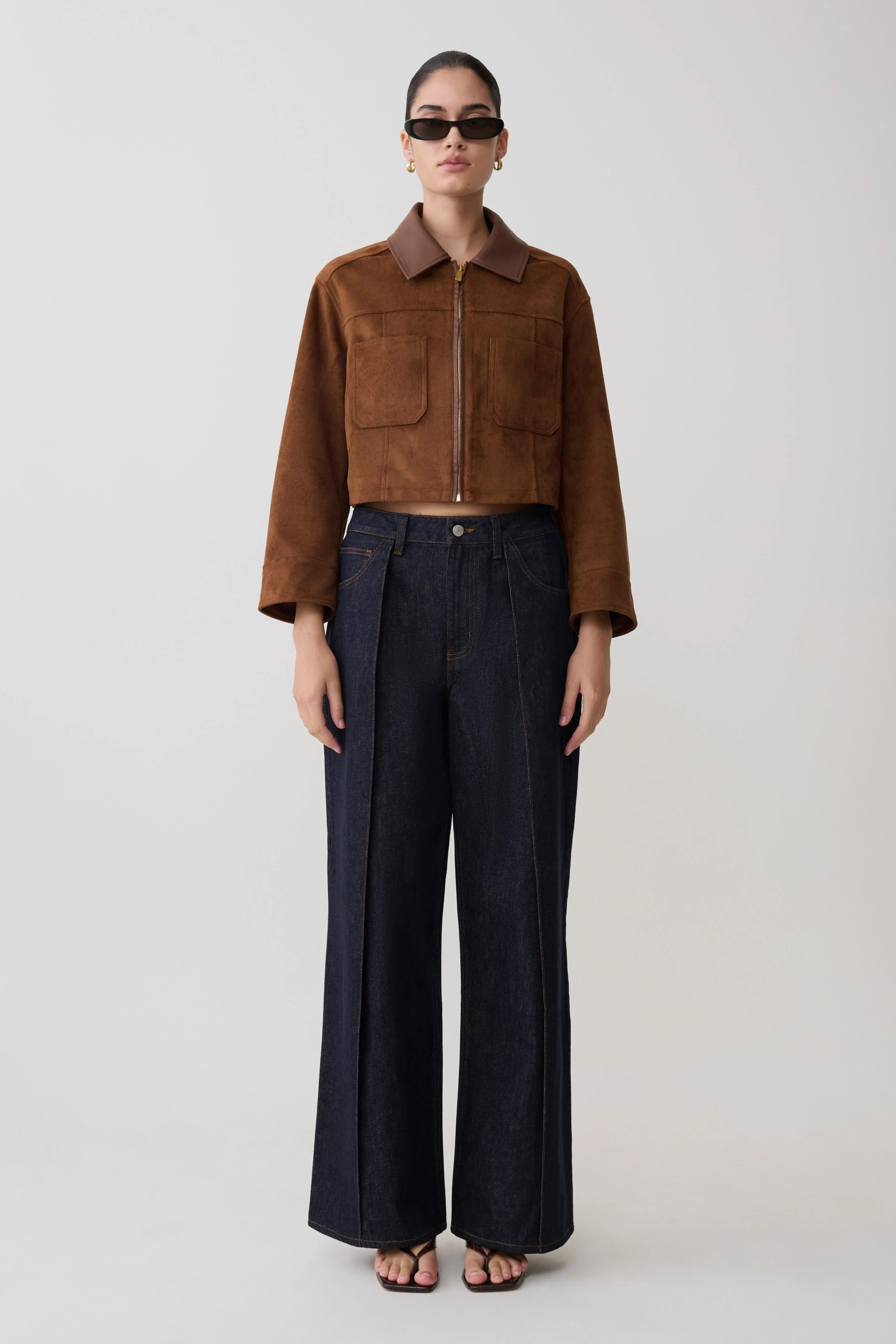 Remy Faux Suede & Leather Collared Jacket - Tan | Meshki (APAC)