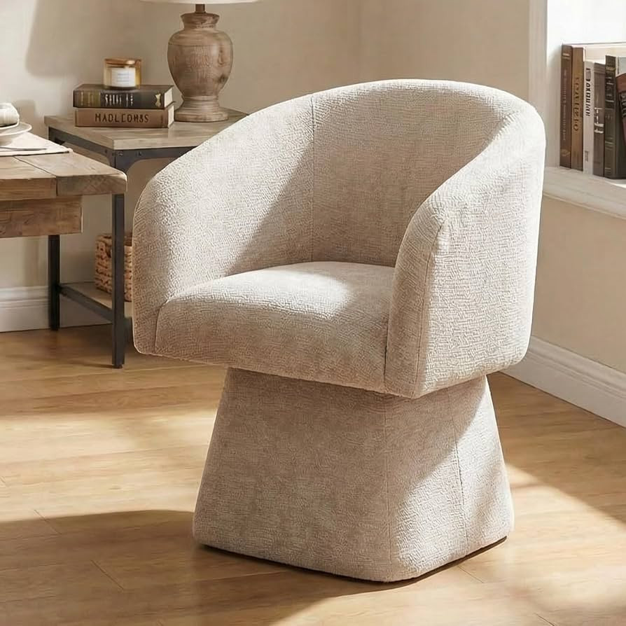 VKNOW Upholstered Swivel Dining Chair with Barrel Back and Armrests | Amazon (US)