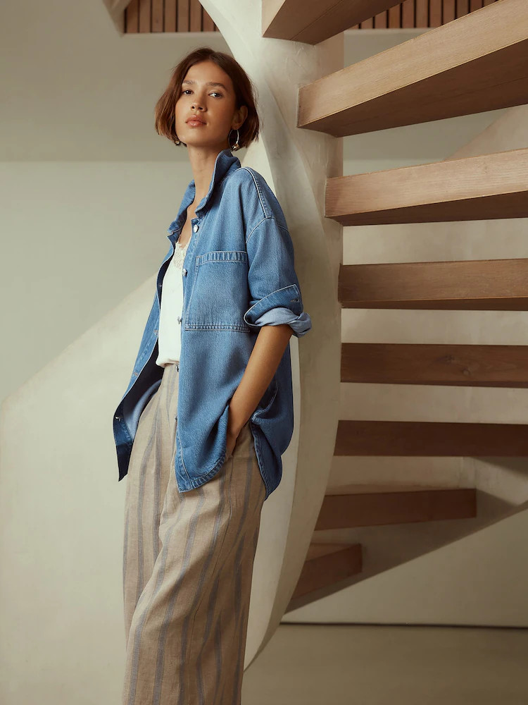 Mid Blue N. Premium Denim Boyfriend Oversized Shirt | Next AU