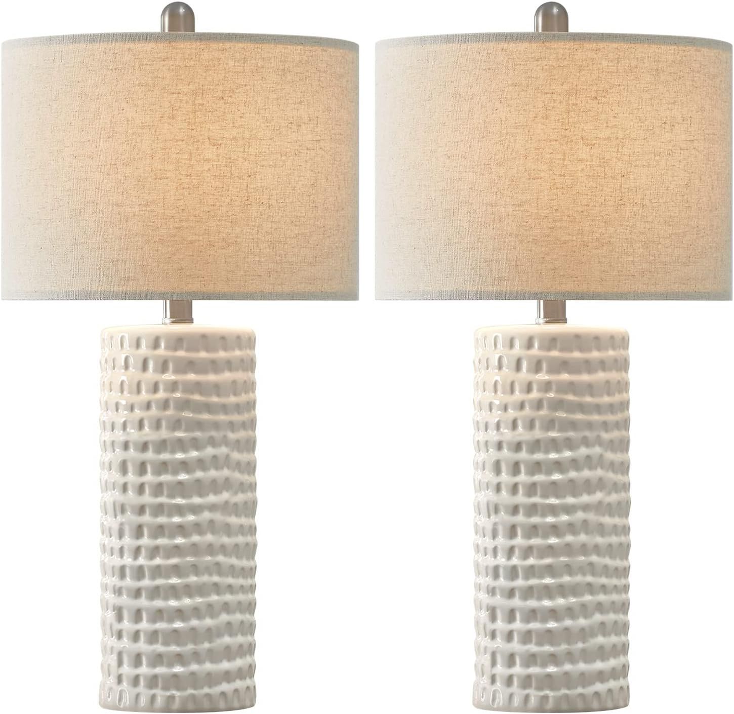 PORTRES 24.5’’ Modern Accent Ceramic Table Lamp Set of 2 for Bedroom White Desk Decor Bedsid... | Amazon (US)