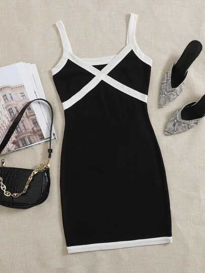 SHEIN EZwear Contrast Trim Rib-knit Bodycon Dress | SHEIN