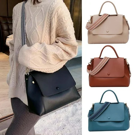 Women s Large Capacity Casual Bag Pu Leather Wide Strap Shoulder Bags Crossbody Bag Black | Walmart (US)