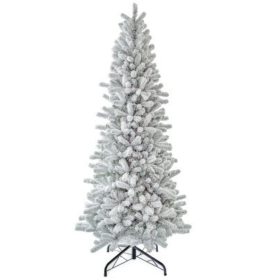 King Of Christmas 12ft Snow Flocked Hinged Slim Artificial Christmas Tree Unlit, King Flock Thin Xmas Tree | Target