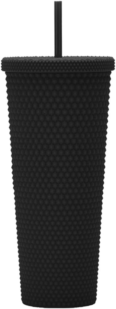 24oz Fully Studded Tumbler.Matte Black Studded Tumbler with Lid and Straw.Reusable Double Walled ... | Amazon (US)