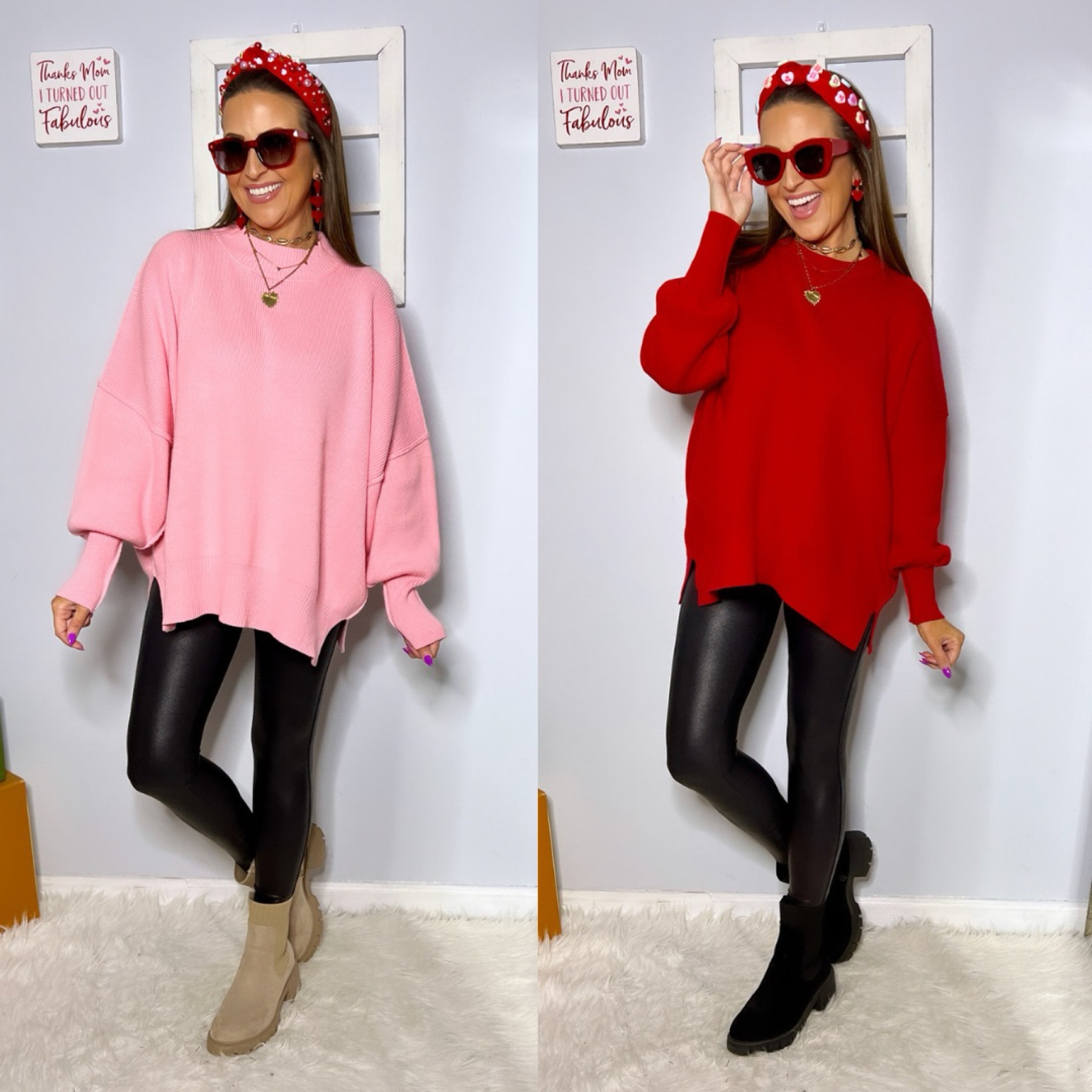 𝐔𝐬𝐞 𝐜𝐨𝐝𝐞 𝐒𝐉𝐋𝐈𝐍𝐙𝟑𝟎𝐀 𝐭𝐨 𝐬𝐚𝐯𝐞 𝟏𝟎% 𝐨𝐧 𝐭𝐡𝐞𝐬𝐞 𝐬𝐮𝐧𝐠𝐥𝐚𝐬𝐬𝐞𝐬 𝐚𝐧𝐝 𝐚𝐥𝐥 𝐨𝐭𝐡𝐞𝐫 𝐒𝐎𝐉𝐎𝐒 𝐠𝐥𝐚𝐬𝐬𝐞𝐬 𝐨𝐧 𝐀𝐦𝐚𝐳𝐨𝐧! #sojospartner

Sweaters: S 
Leggings: Petite M (if 5’4” and under, get petite, if between sizes, size up, wash inside out, hang to dry and they’ll last you years!)

Valentine’s Day outfit, winter outfit, winter fashion, Chelsea boots, Valentine’s Day headbands, Valentine day earrings, Amazon fashion, Amazon finds, free people inspired sweaters, red sunglasses, faux leather leggings 

#LTKSeasonal #LTKFindsUnder50 #LTKStyleTip