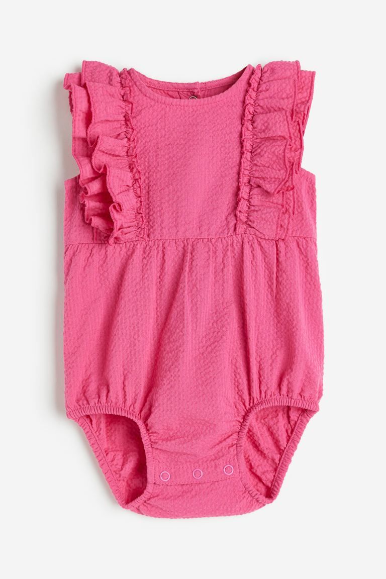 Flounce-trimmed Romper Suit - Dusty pink/floral - Kids | H&M US | H&M (US + CA)