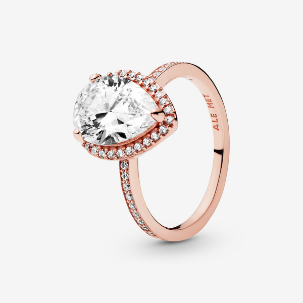 Pandora Sparkling Teardrop Halo Ring - 14k Rose gold-plated unique metal blend / Cubic Zirconia / Clear - Sz. 4.5 | Pandora US